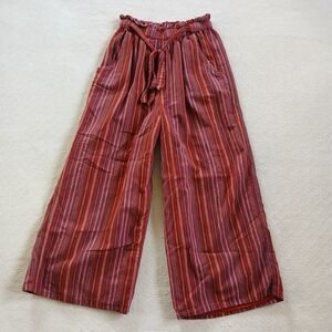 aeo ♡ linen cotton striped pants red american eagle high rise wide flare retro
